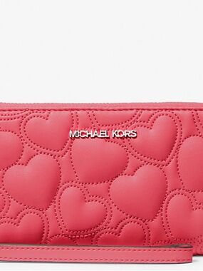 Michael Kors Coral Pink Quilted Heart Wristlet